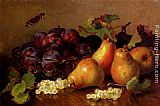Still Life With Pears, Plums In A Glass BowlAnd White Currants On A Table by Eloise Harriet Stannard